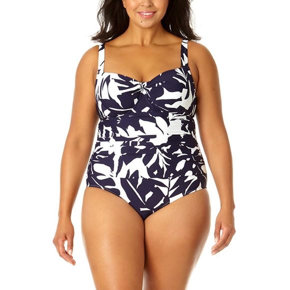 Anne Cole Women's Retro Blue/White Twist One-Piece 6